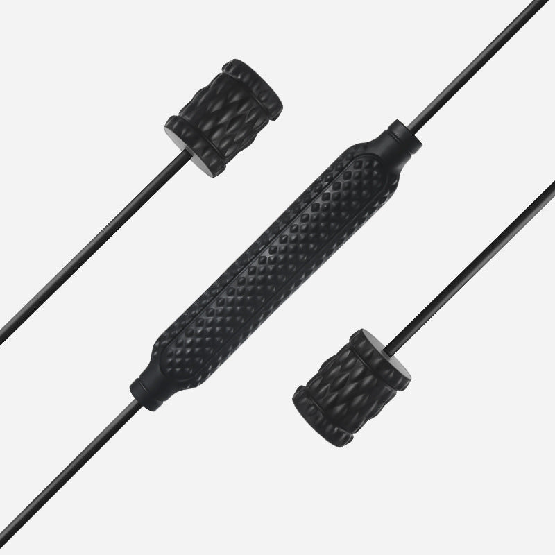 Black textured fishing rod handles on a white background