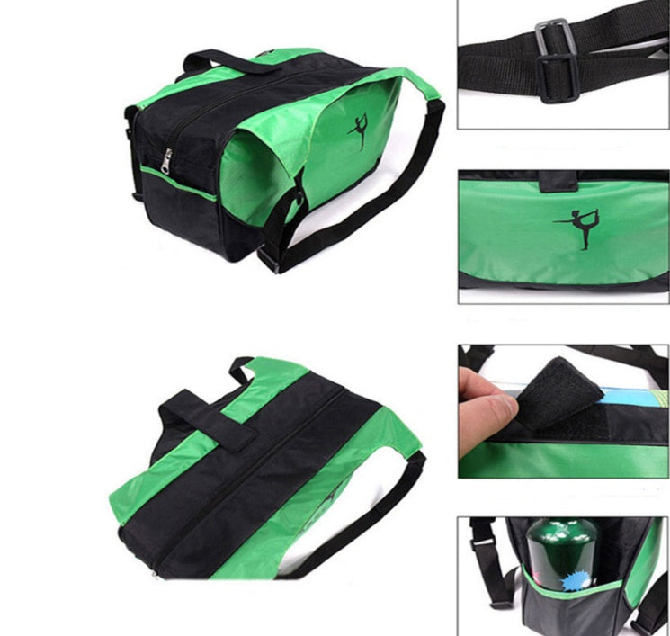 Green and black bag with multiple views on a white background