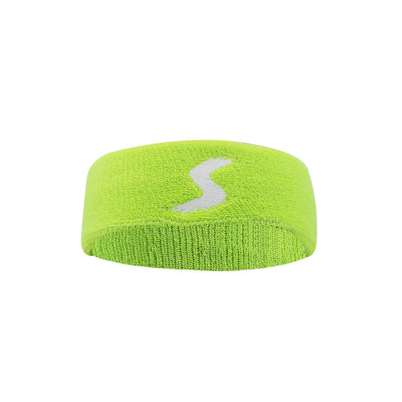 Green headband with a logo on a white background
