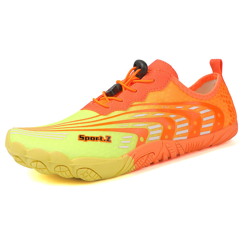 Orange and yellow athletic shoe with 'Sport' branding on a white background