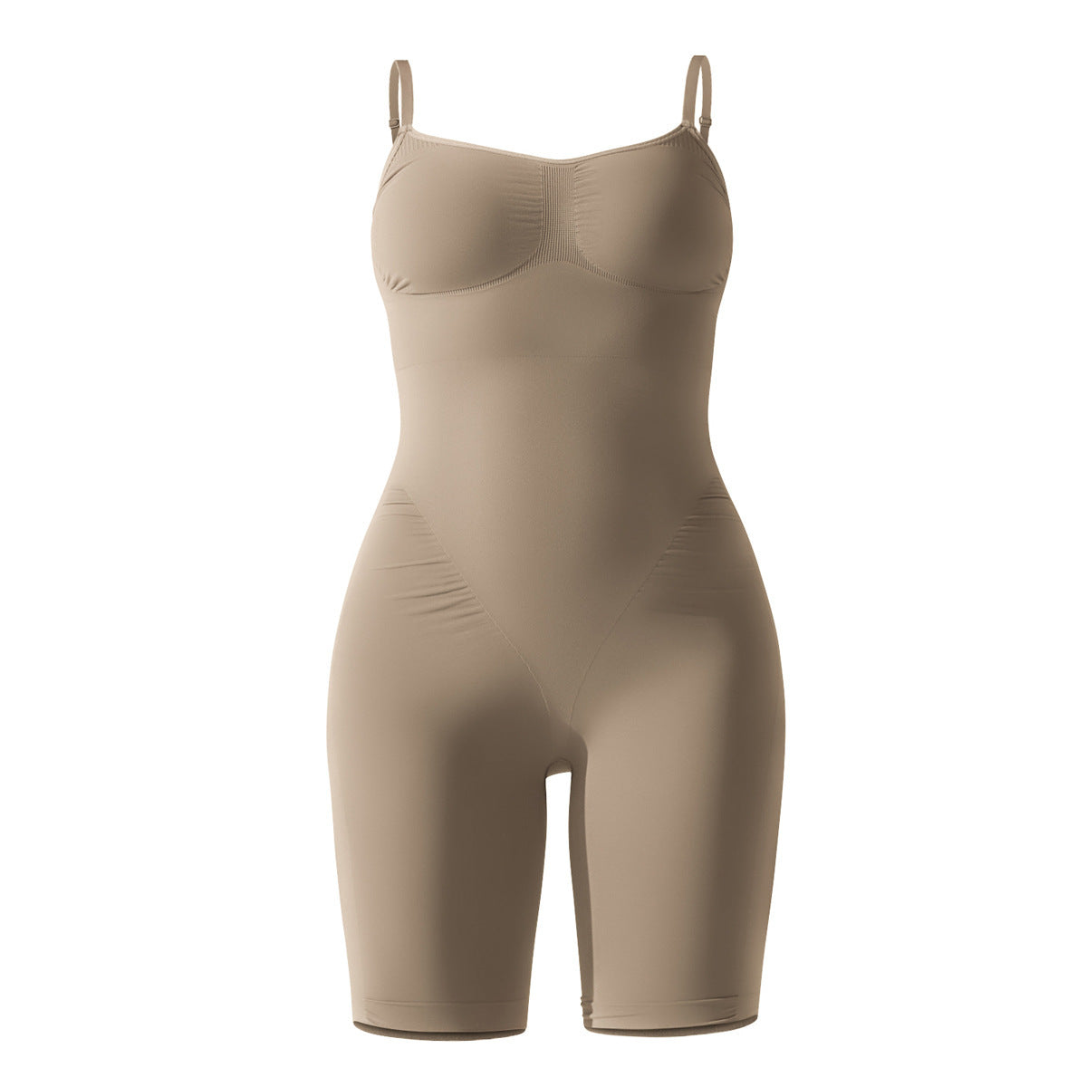 Beige shapewear bodysuit on a white background