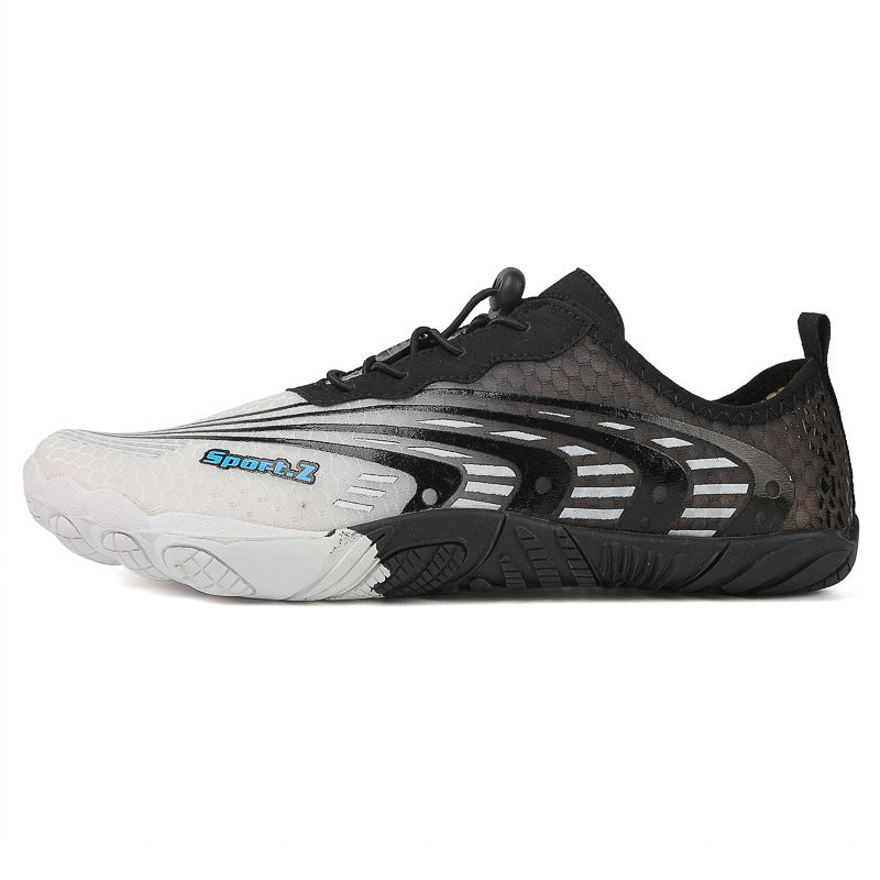 Black and white athletic shoe with 'Sport' branding on a white background