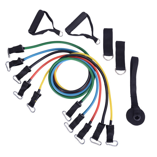 Set of resistance bands in various colors on a white background