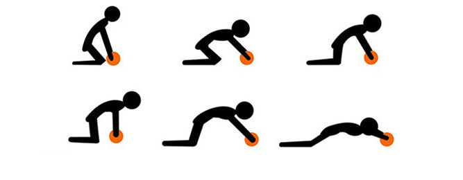 Illustration of a person performing a push-up with an orange exercise ball on a white background