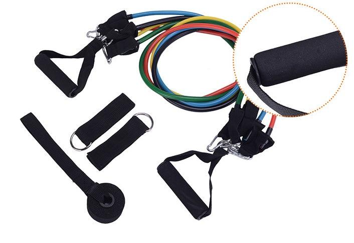 Resistance bands with handles on a white background