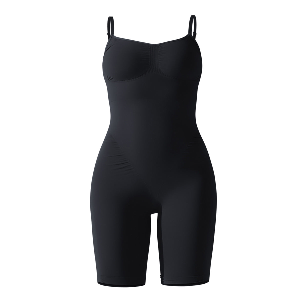 Black shapewear bodysuit on a white background
