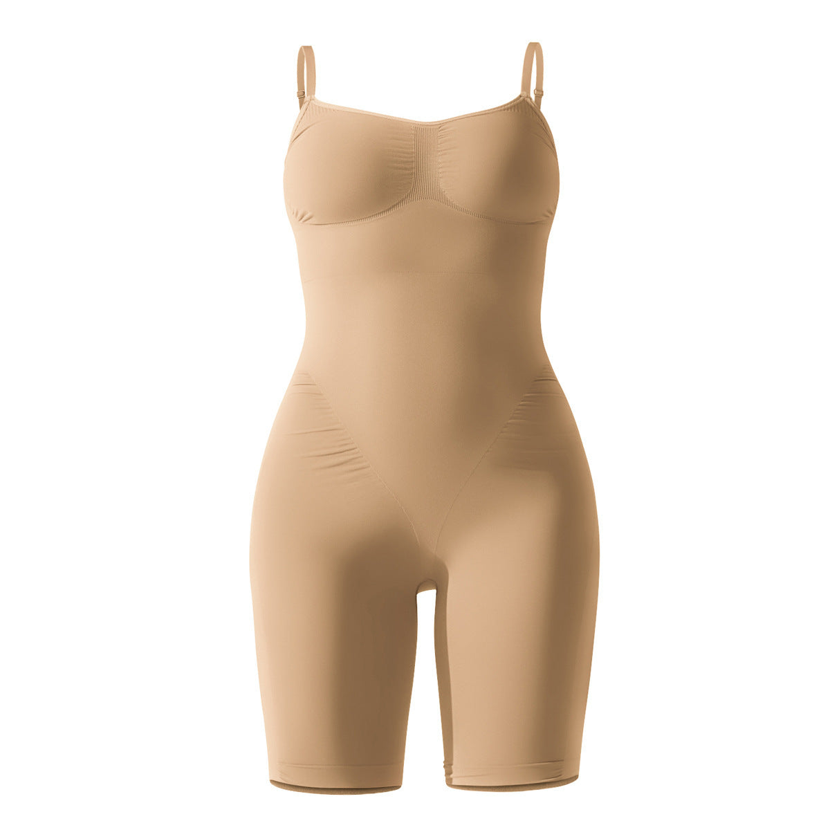 Beige shapewear bodysuit on a white background
