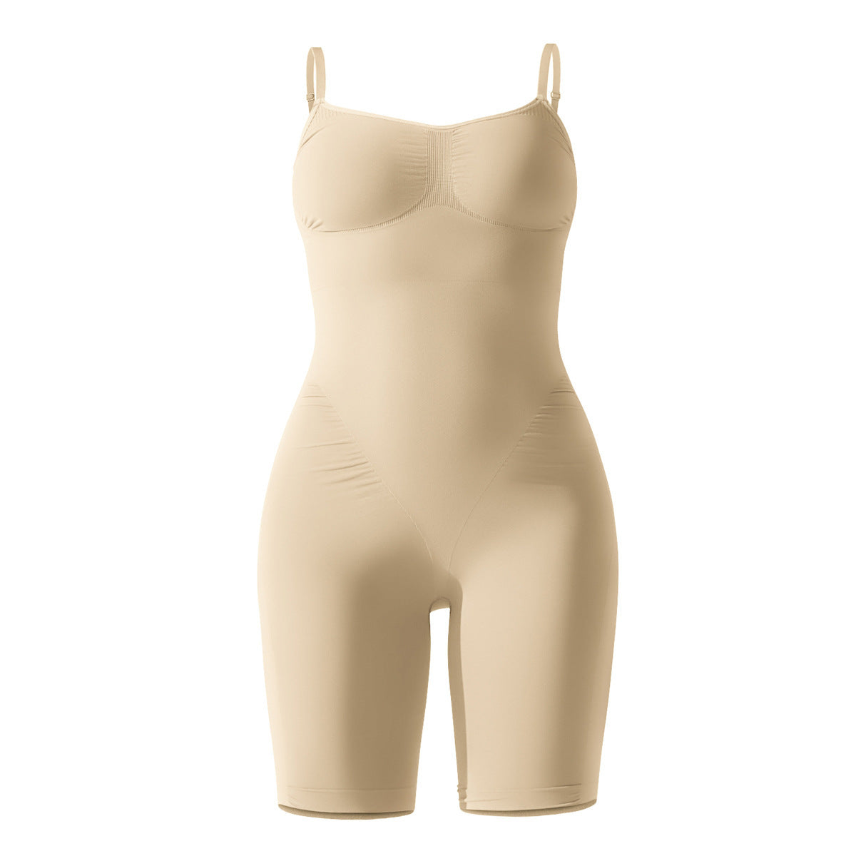 Beige shapewear bodysuit on a white background